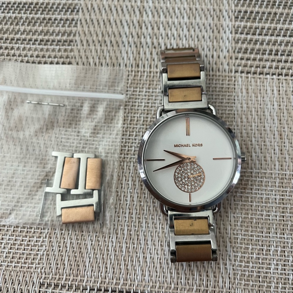Michael Kors Two-Tone Silver and Rose Gold Women's Pavé Dial Watch